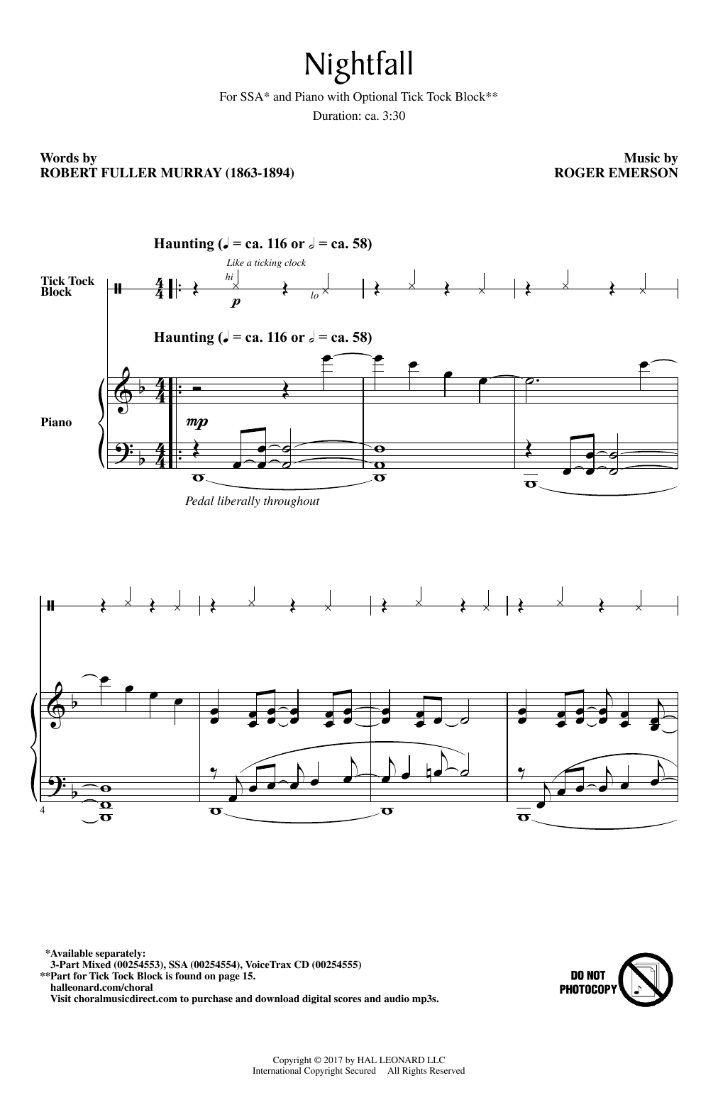 Roger Emerson Nightfall Sheet Music Notes & Chords for SSA - Download or Print PDF