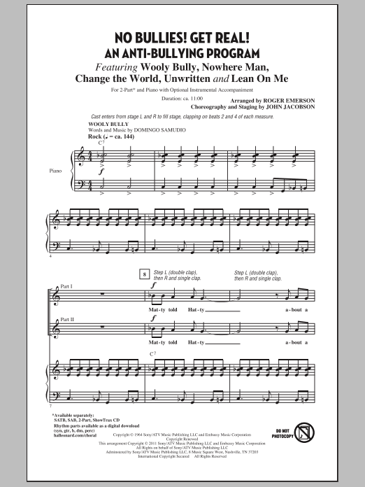 Roger Emerson No Bullies! Get Real! Sheet Music Notes & Chords for 2-Part Choir - Download or Print PDF