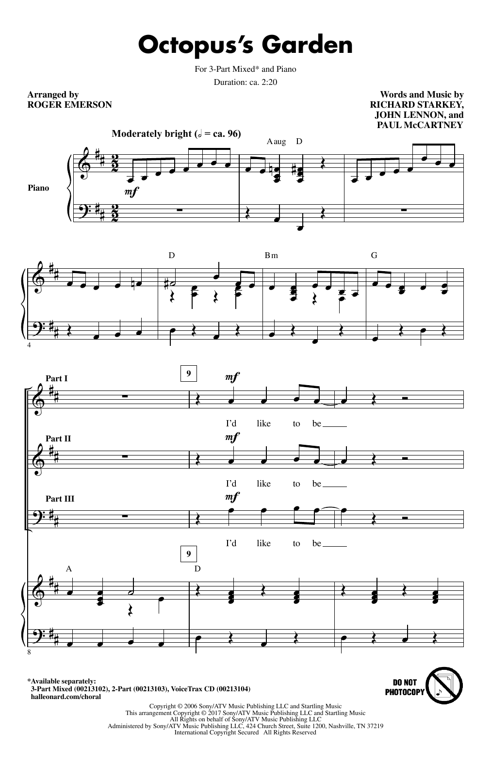 Roger Emerson Octopus's Garden Sheet Music Notes & Chords for 2-Part Choir - Download or Print PDF