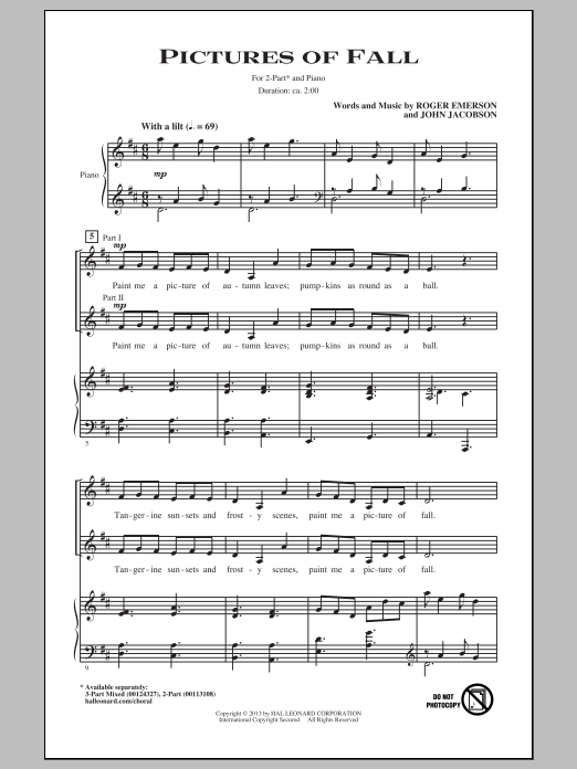 Roger Emerson Pictures Of Fall Sheet Music Notes & Chords for 2-Part Choir - Download or Print PDF