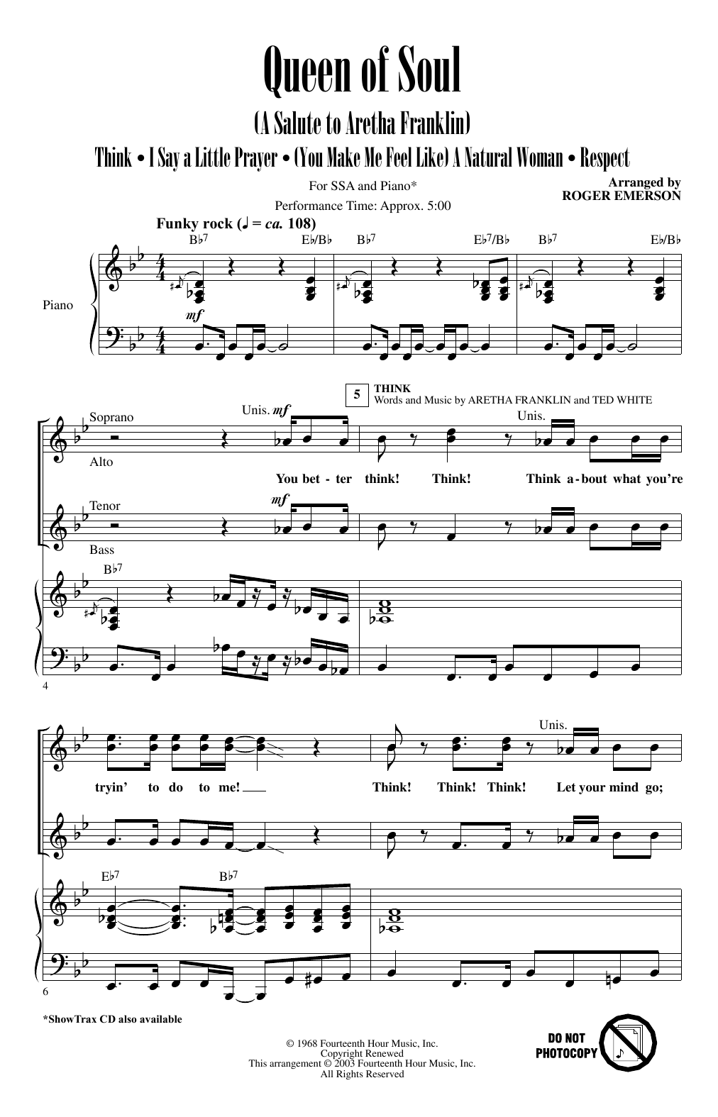 Roger Emerson Queen Of Soul (A Salute to Aretha Franklin) Sheet Music Notes & Chords for SSA Choir - Download or Print PDF