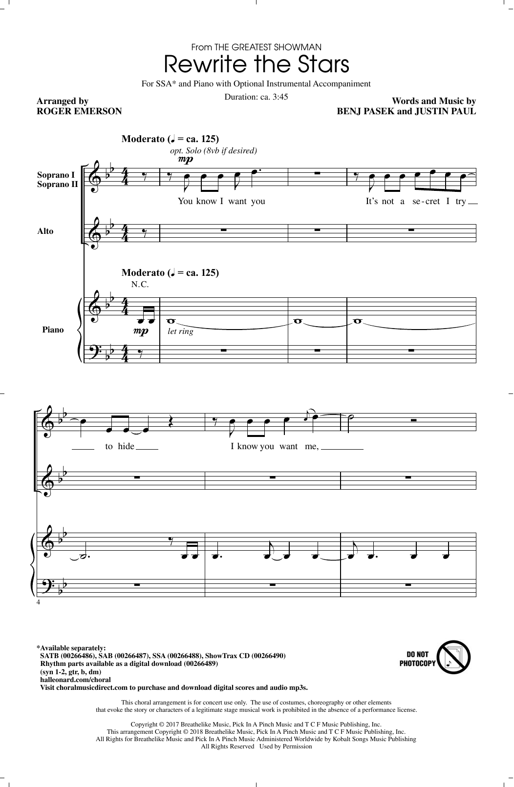 Roger Emerson Rewrite The Stars (arr. Roger Emerson) Sheet Music Notes & Chords for SSA - Download or Print PDF