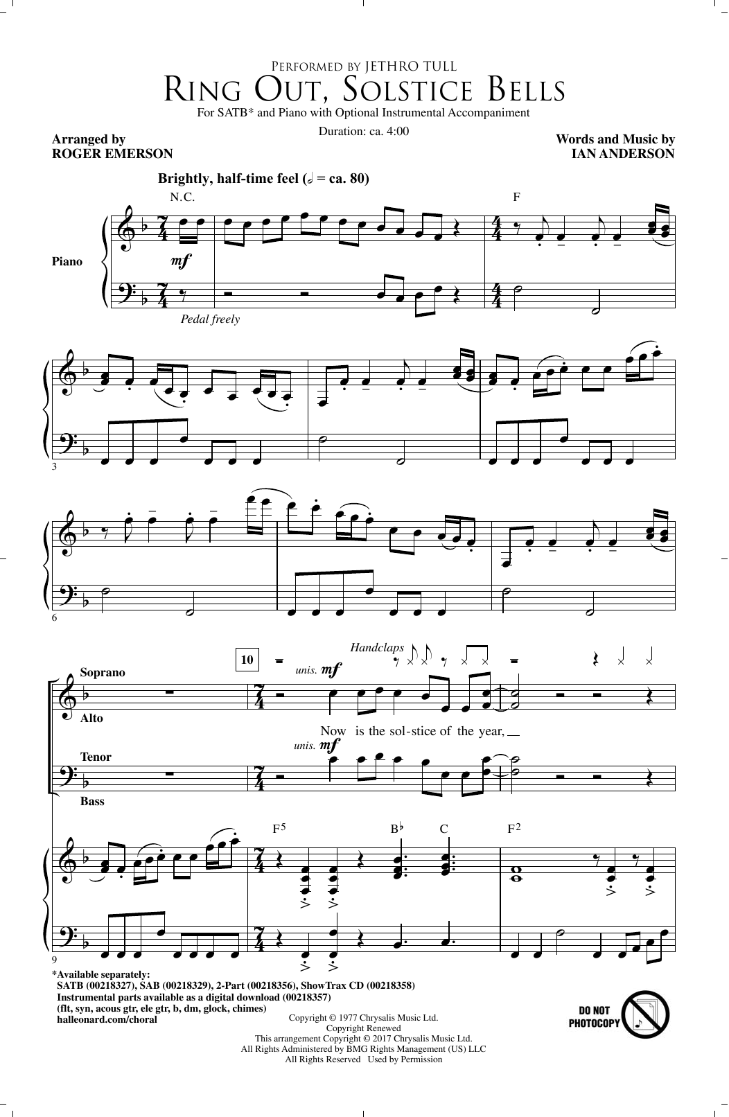 Roger Emerson Ring Out, Solstice Bells Sheet Music Notes & Chords for SAB - Download or Print PDF