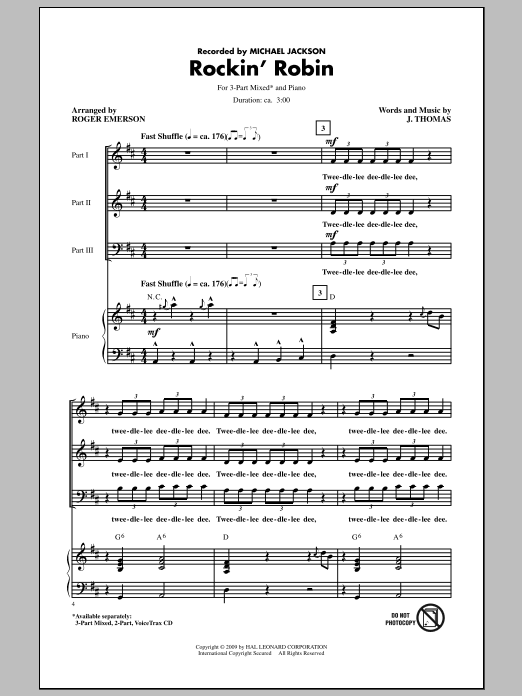 Roger Emerson Rockin' Robin Sheet Music Notes & Chords for 3-Part Mixed - Download or Print PDF