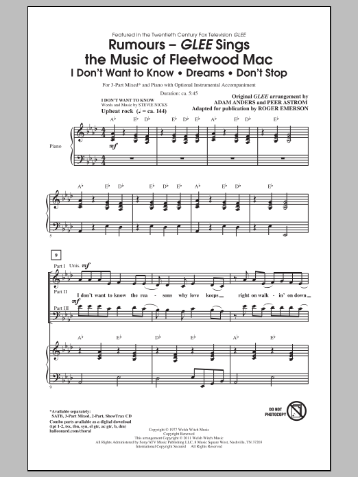 Fleetwood Mac Don't Stop (arr. Roger Emerson) Sheet Music Notes & Chords for SATB - Download or Print PDF