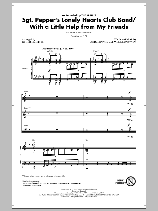 The Beatles Sgt. Pepper's Lonely Hearts Club Band (arr. Roger Emerson) Sheet Music Notes & Chords for 2-Part Choir - Download or Print PDF