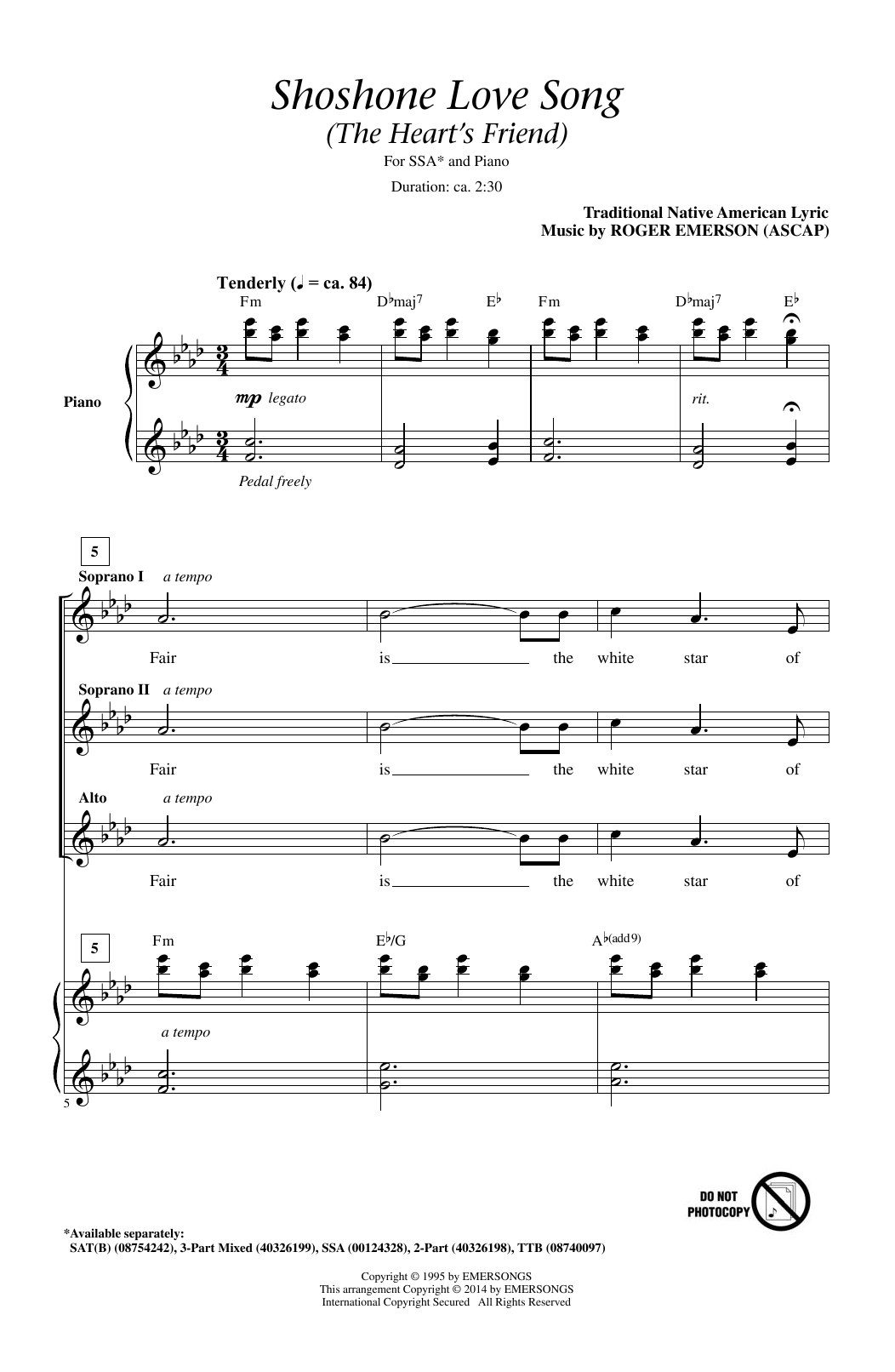 Roger Emerson Shoshone Love Song (The Heart's Friend) Sheet Music Notes & Chords for 3-Part Mixed Choir - Download or Print PDF