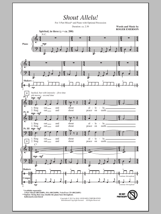 Roger Emerson Shout Allelu! Sheet Music Notes & Chords for 3-Part Mixed - Download or Print PDF