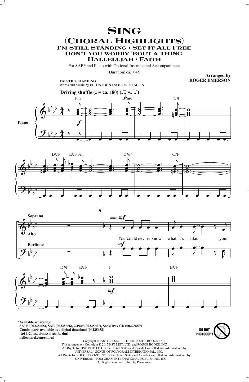 Roger Emerson Sing (Choral Highlights) Sheet Music Notes & Chords for SATB - Download or Print PDF