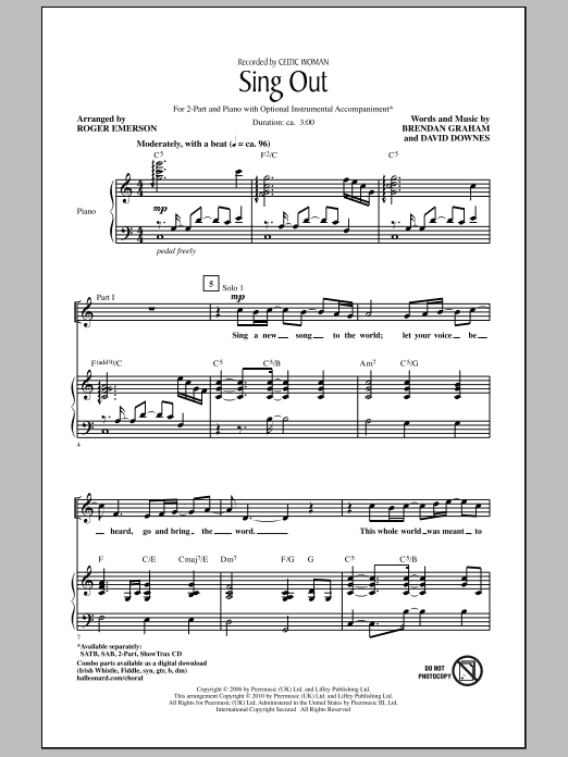 Roger Emerson Sing Out Sheet Music Notes & Chords for 2-Part Choir - Download or Print PDF