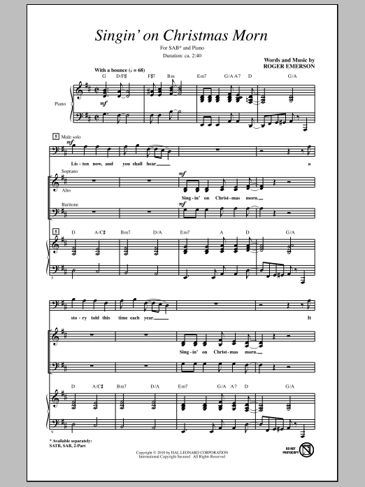 Roger Emerson Singin' On Christmas Morn Sheet Music Notes & Chords for SATB - Download or Print PDF