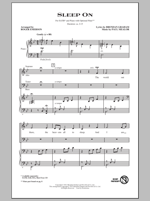 Paul Mealor Sleep On (arr. Roger Emerson) Sheet Music Notes & Chords for SAB - Download or Print PDF