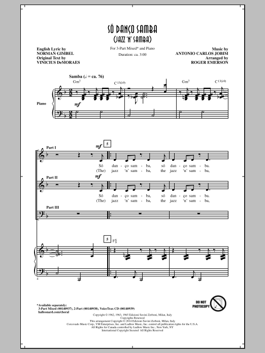Roger Emerson So Danco Samba (Jazz 'N' Samba) Sheet Music Notes & Chords for 3-Part Mixed - Download or Print PDF