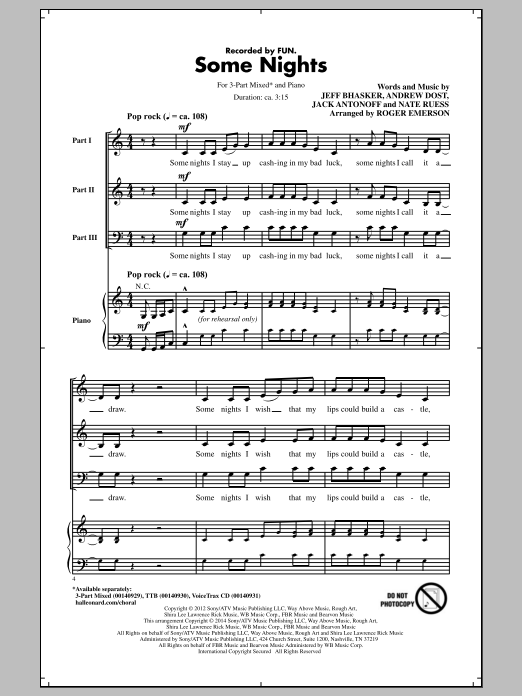 fun. Some Nights (arr. Roger Emerson) Sheet Music Notes & Chords for TTBB - Download or Print PDF