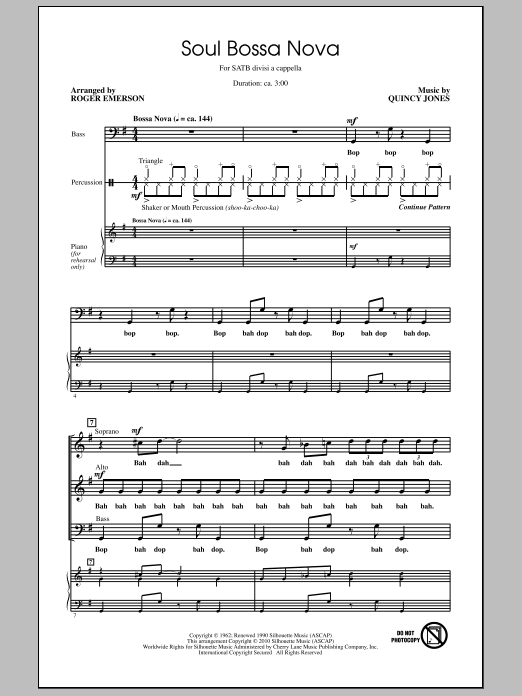 Roger Emerson Soul Bossa Nova Sheet Music Notes & Chords for SATB - Download or Print PDF