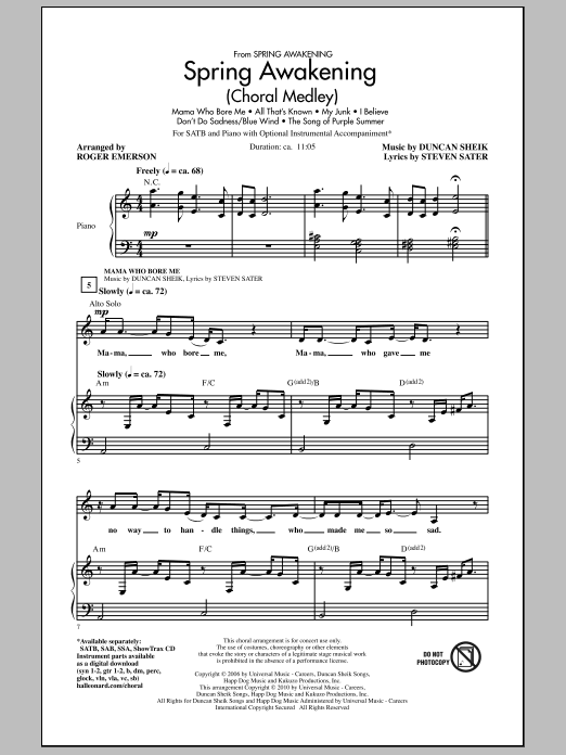 Roger Emerson Spring Awakening (Choral Medley) Sheet Music Notes & Chords for SAB - Download or Print PDF