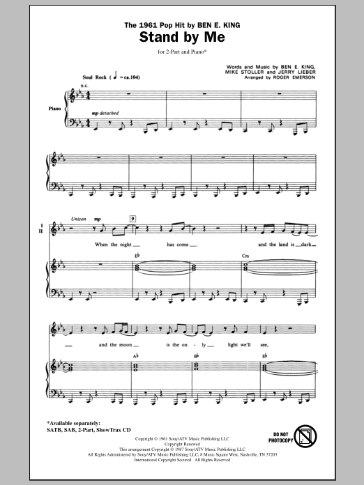 Ben E. King Stand By Me (arr. Roger Emerson) Sheet Music Notes & Chords for 2-Part Choir - Download or Print PDF