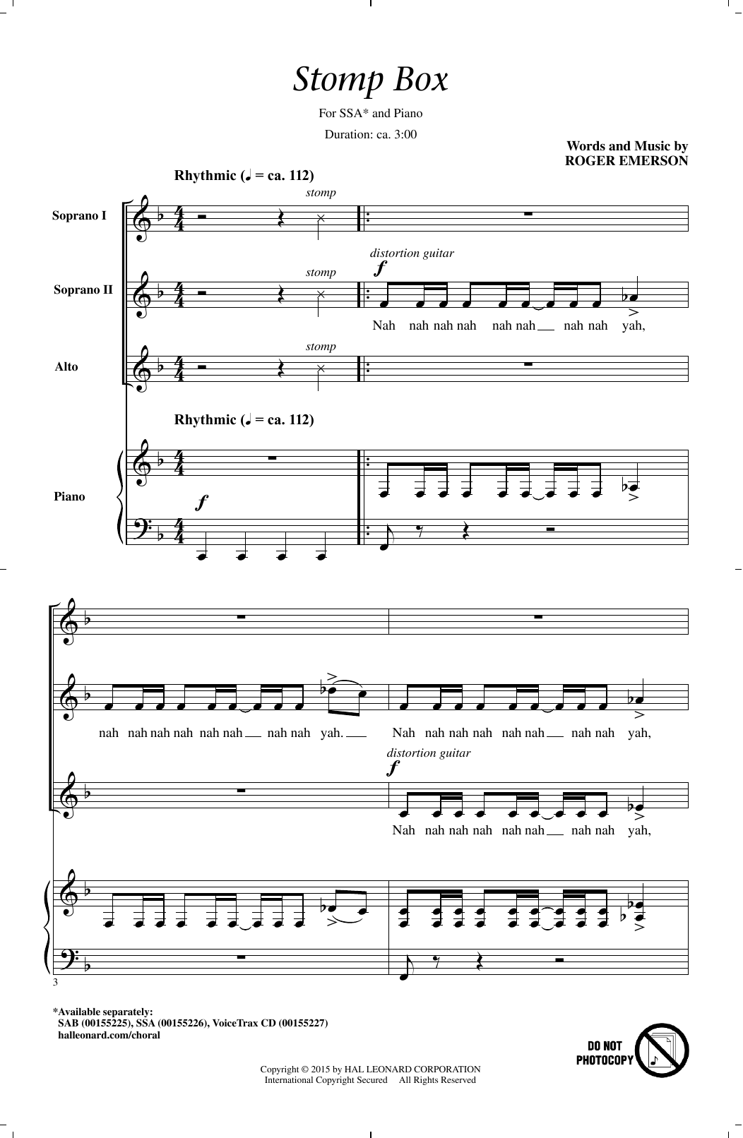 Roger Emerson Stomp Box Sheet Music Notes & Chords for SAB - Download or Print PDF