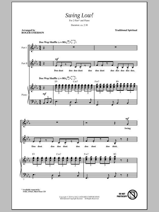 Roger Emerson Swing Low, Sweet Chariot Sheet Music Notes & Chords for SAB - Download or Print PDF