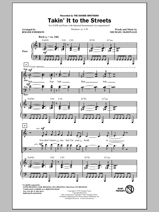 Roger Emerson Takin' It To The Streets Sheet Music Notes & Chords for SSA - Download or Print PDF