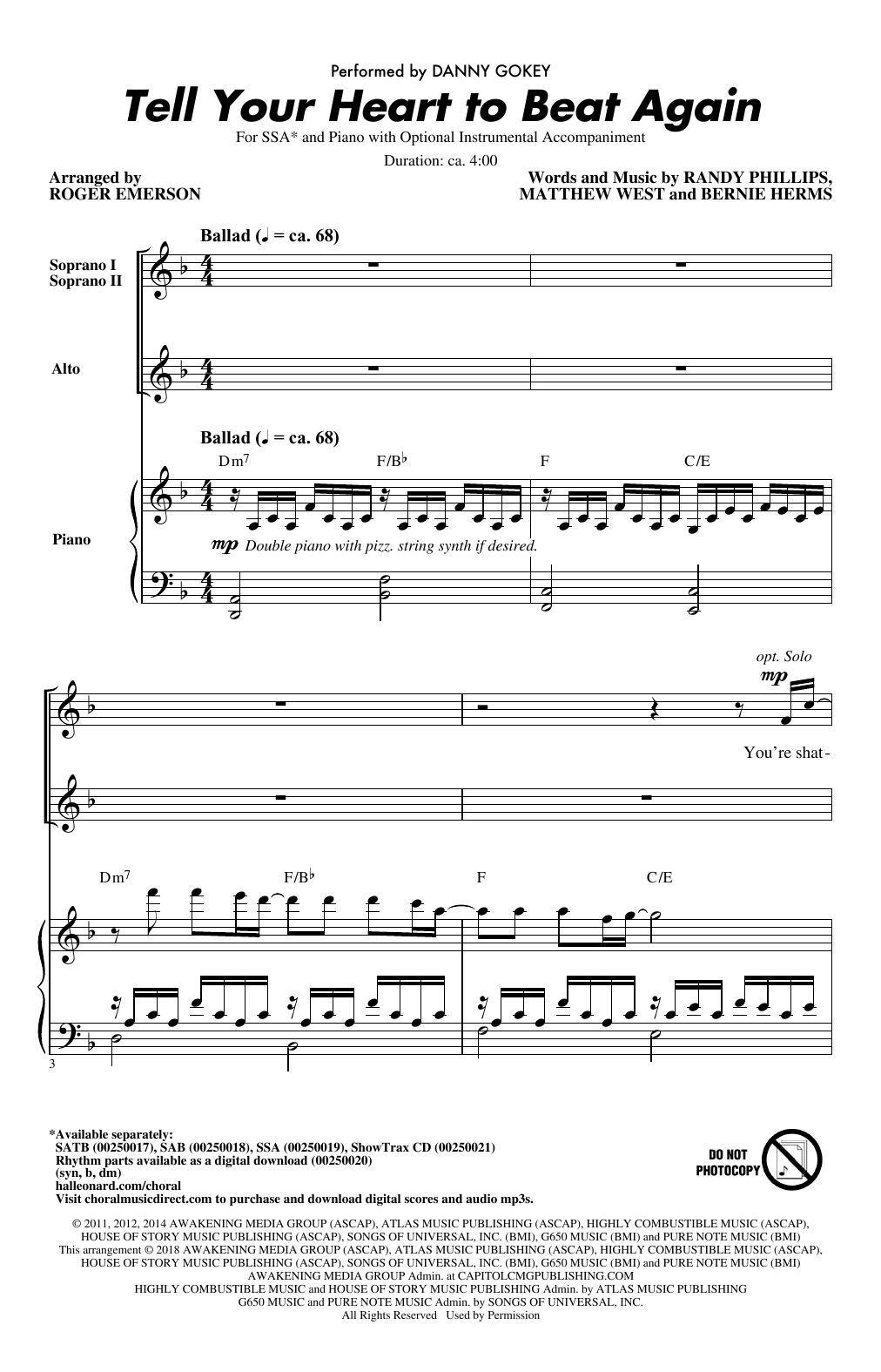 Roger Emerson Tell Your Heart To Beat Again Sheet Music Notes & Chords for SSA - Download or Print PDF