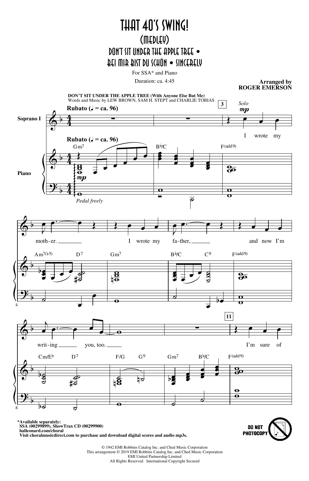 Roger Emerson That 40's Swing! (Medley) Sheet Music Notes & Chords for SSA Choir - Download or Print PDF