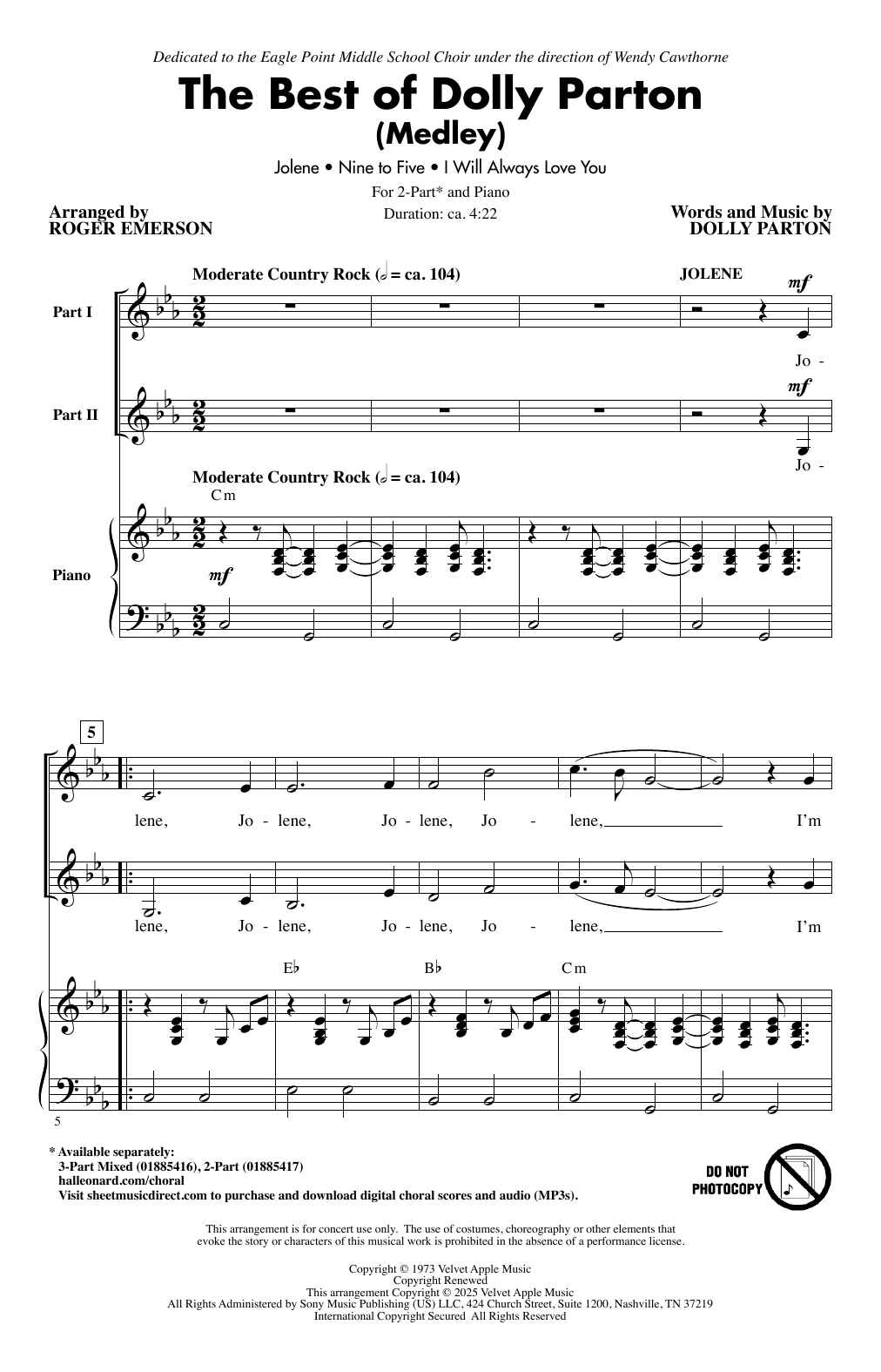 Roger Emerson The Best Of Dolly Parton (Medley) Sheet Music Notes & Chords for 2-Part Choir - Download or Print PDF