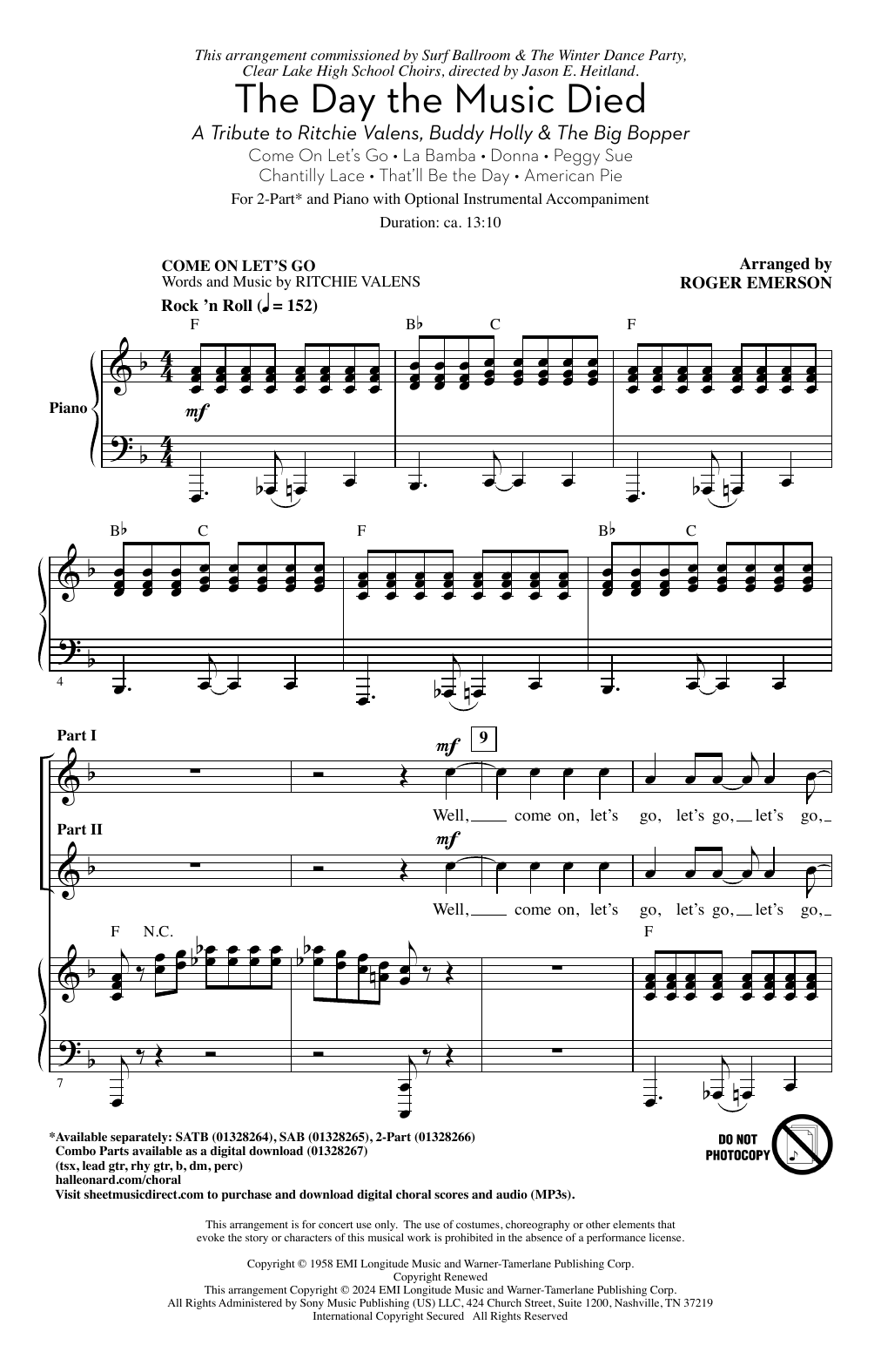 Roger Emerson The Day The Music Died Sheet Music Notes & Chords for 2-Part Choir - Download or Print PDF