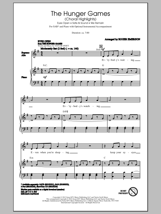 Various The Hunger Games (Choral Highlights) (arr. Roger Emerson) Sheet Music Notes & Chords for SAB - Download or Print PDF