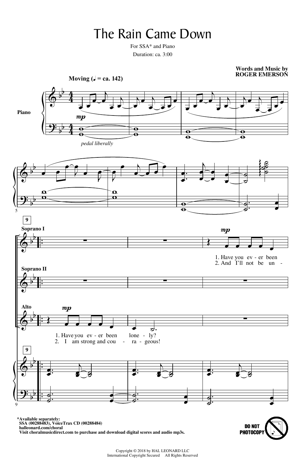 Roger Emerson The Rain Came Down Sheet Music Notes & Chords for SSA Choir - Download or Print PDF