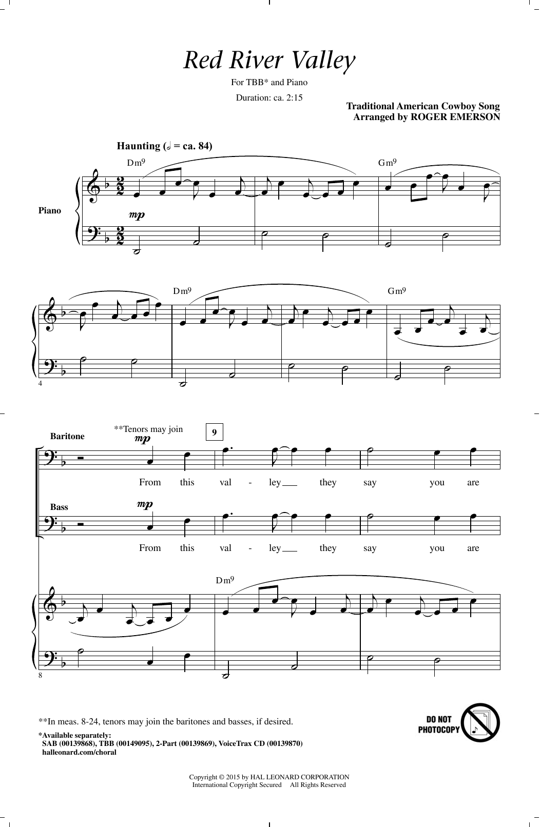 Roger Emerson The Red River Valley Sheet Music Notes & Chords for TBB - Download or Print PDF