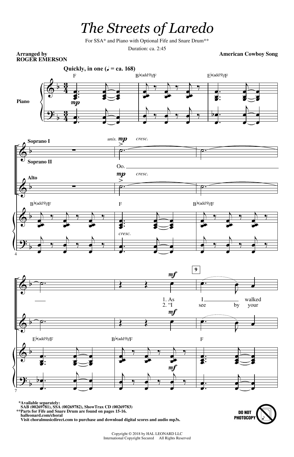 Roger Emerson The Streets Of Laredo Sheet Music Notes & Chords for SAB - Download or Print PDF