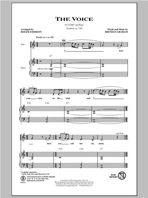 Roger Emerson The Voice Sheet Music Notes & Chords for SATB - Download or Print PDF