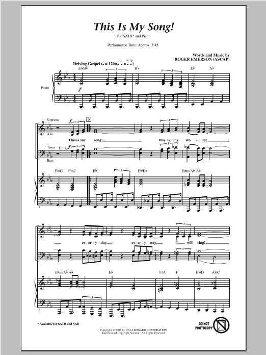 Roger Emerson This Is My Song! Sheet Music Notes & Chords for SATB - Download or Print PDF