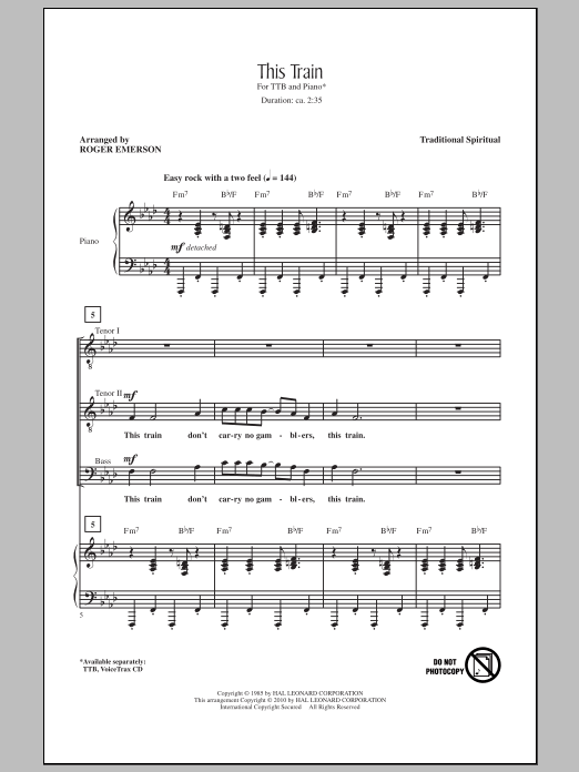 Roger Emerson This Train Sheet Music Notes & Chords for TTBB - Download or Print PDF