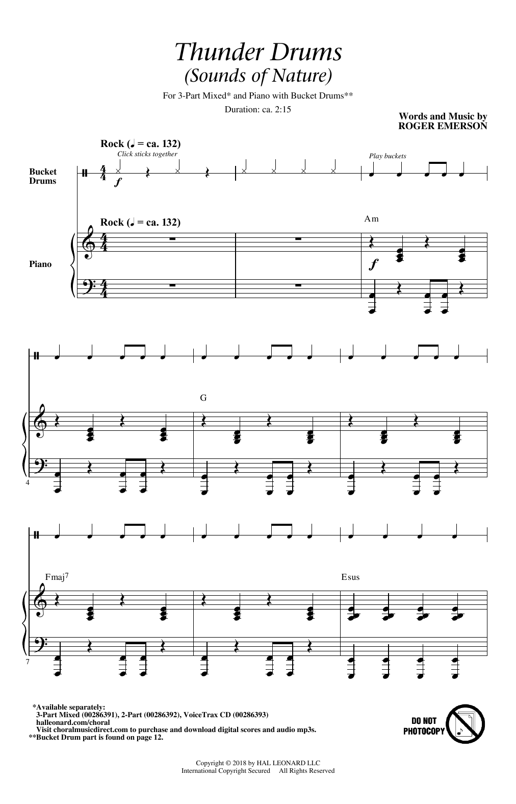 Roger Emerson Thunder Drums Sheet Music Notes & Chords for 3-Part Mixed Choir - Download or Print PDF