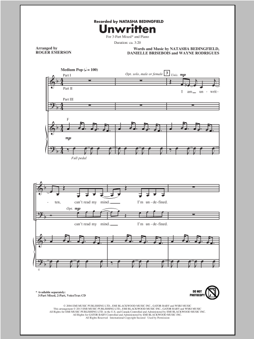 Roger Emerson Unwritten Sheet Music Notes & Chords for 3-Part Mixed - Download or Print PDF