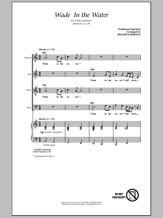 Roger Emerson Wade In The Water Sheet Music Notes & Chords for SATB - Download or Print PDF