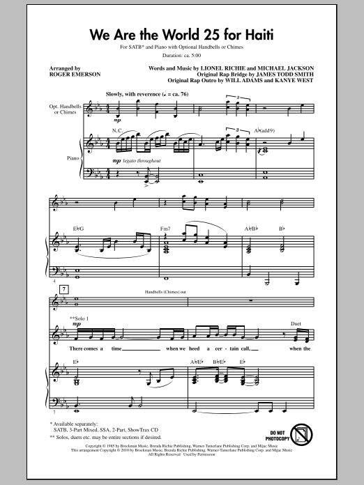 Roger Emerson We Are The World 25 For Haiti Sheet Music Notes & Chords for 3-Part Mixed - Download or Print PDF
