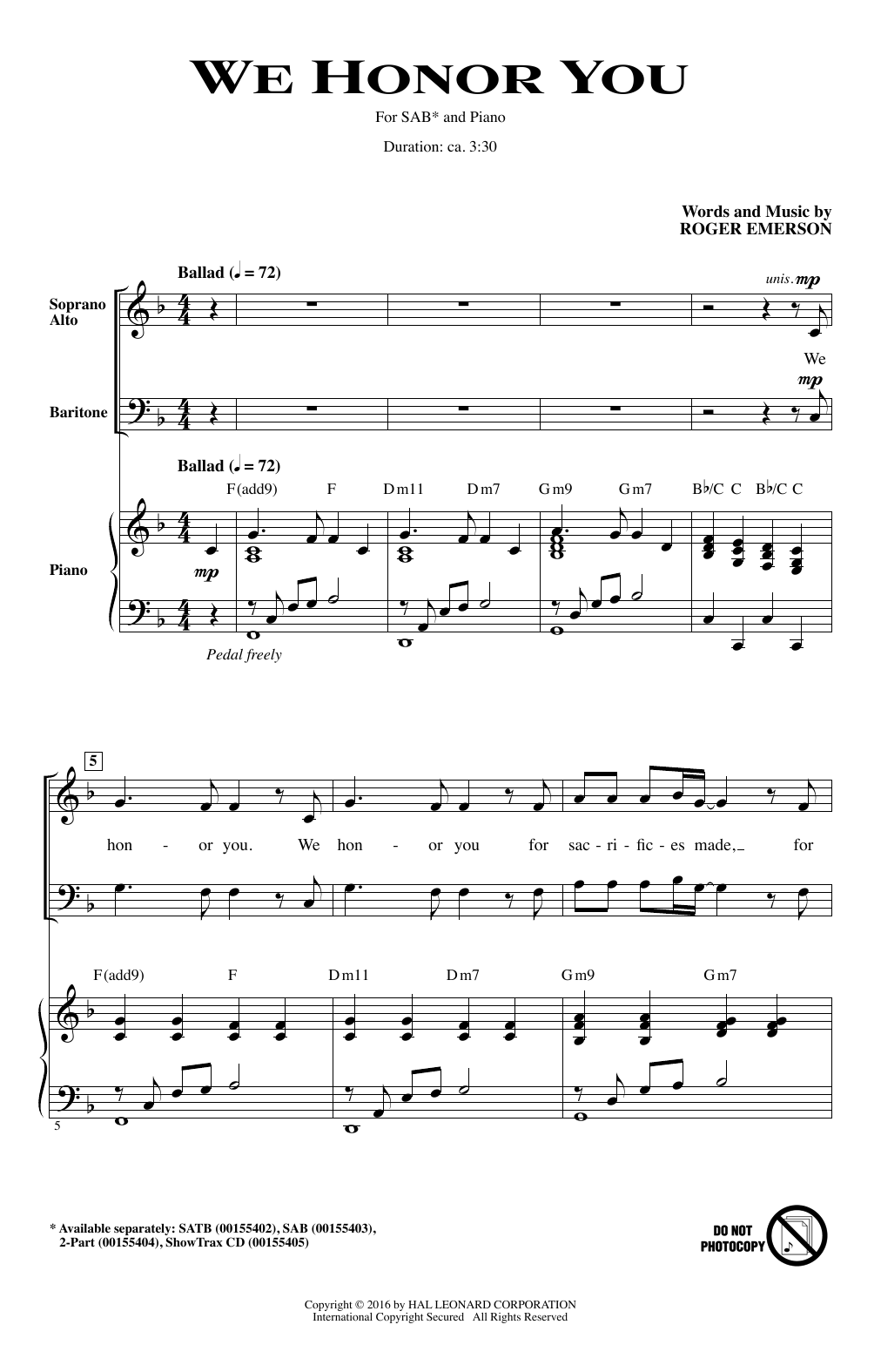 Roger Emerson We Honor You Sheet Music Notes & Chords for 2-Part Choir - Download or Print PDF