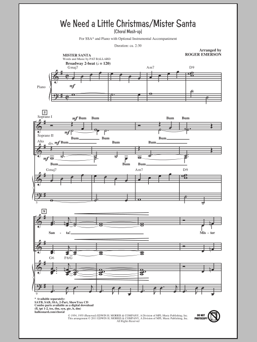 Roger Emerson We Need A Little Christmas / Mister Santa Sheet Music Notes & Chords for SATB - Download or Print PDF