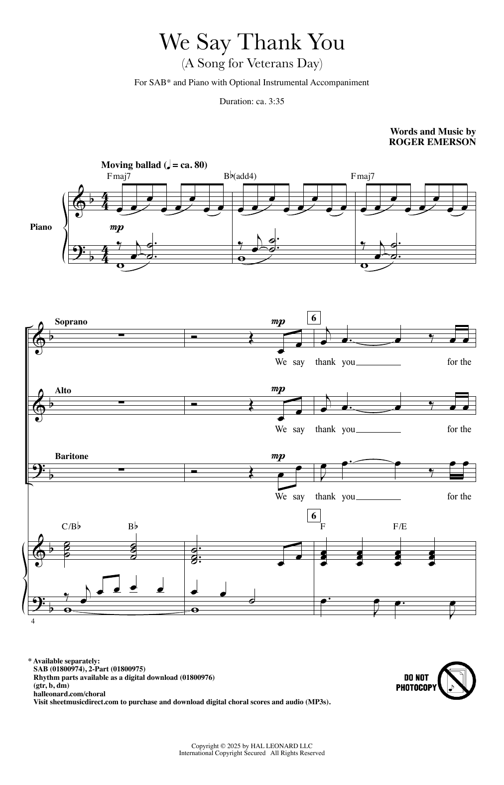 Roger Emerson We Say Thank You (A Song For Veterans Day) Sheet Music Notes & Chords for SAB Choir - Download or Print PDF