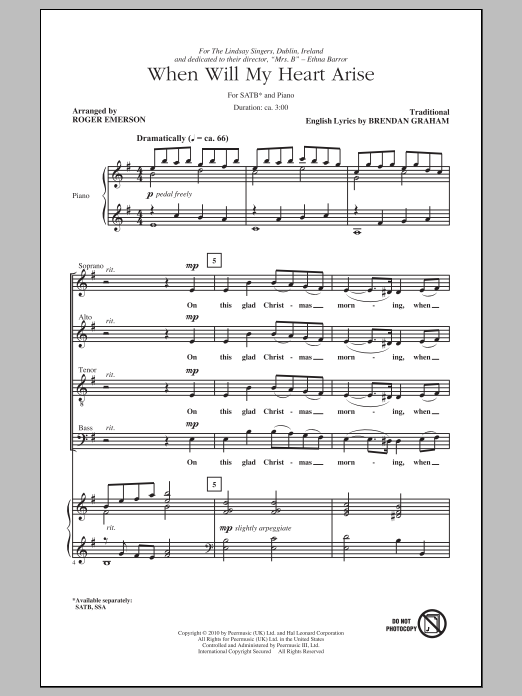 Traditional When Will My Heart Arise (arr. Roger Emerson) Sheet Music Notes & Chords for SATB - Download or Print PDF