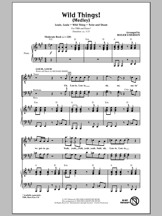 Roger Emerson Wild Things! (Medley) Sheet Music Notes & Chords for TBB - Download or Print PDF