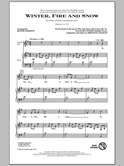 Roger Emerson Winter, Fire And Snow Sheet Music Notes & Chords for SSA - Download or Print PDF