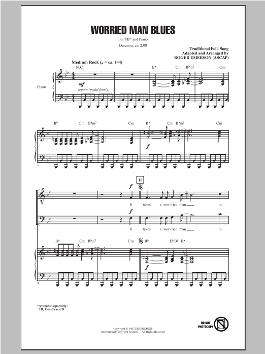 Roger Emerson Worried Man Blues Sheet Music Notes & Chords for TB - Download or Print PDF