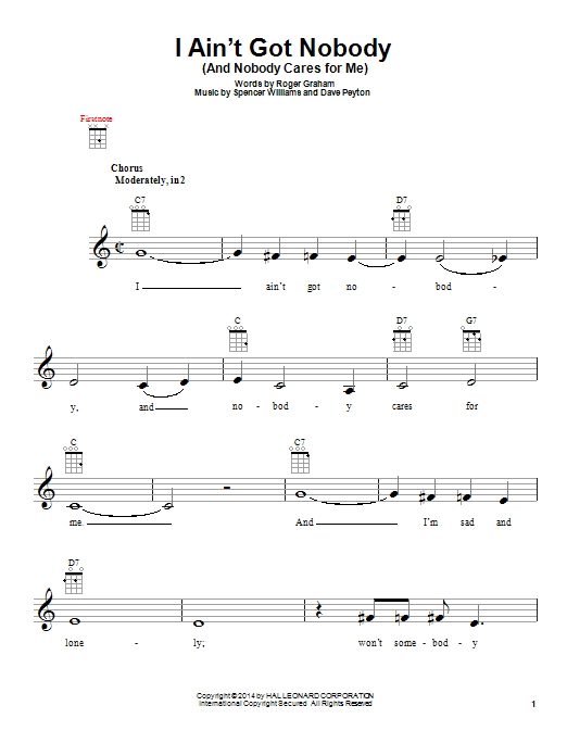 Roger Graham I Ain't Got Nobody (And Nobody Cares For Me) Sheet Music Notes & Chords for Ukulele - Download or Print PDF