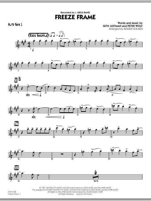 Roger Holmes Freeze Frame - Alto Sax 1 Sheet Music Notes & Chords for Jazz Ensemble - Download or Print PDF