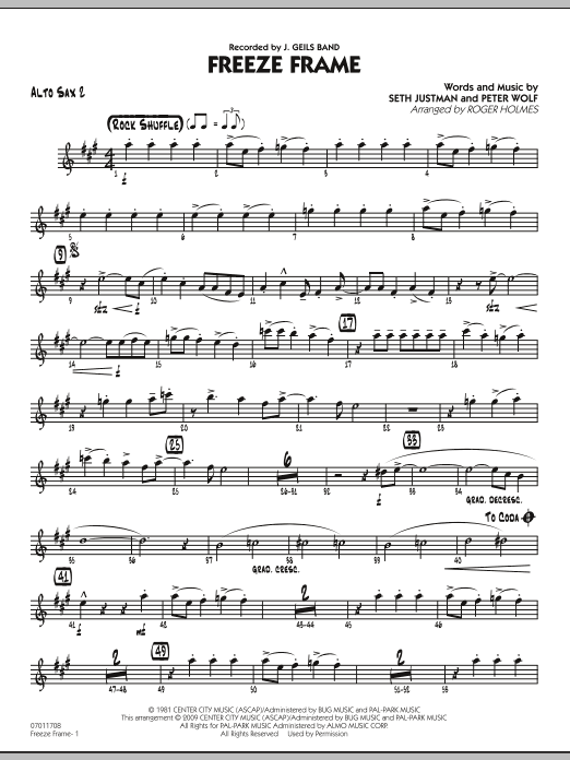 Roger Holmes Freeze Frame - Alto Sax 2 Sheet Music Notes & Chords for Jazz Ensemble - Download or Print PDF