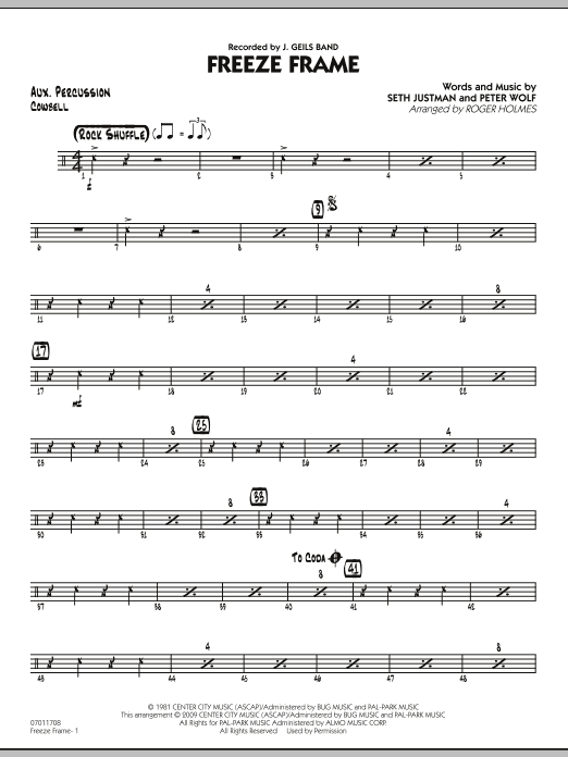 Roger Holmes Freeze Frame - Aux Percussion Sheet Music Notes & Chords for Jazz Ensemble - Download or Print PDF